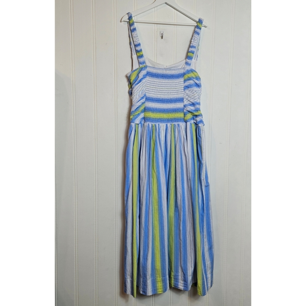 Anthropologie Maxi Dress L Blue Drop Waist Square Neck Pockets Sleeveless Cotton - Picture 8 of 15